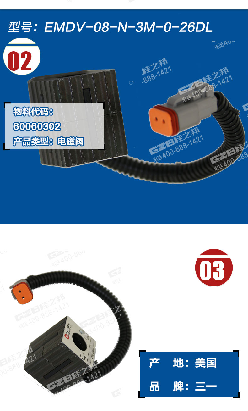 三一285挖掘机电磁阀线圈